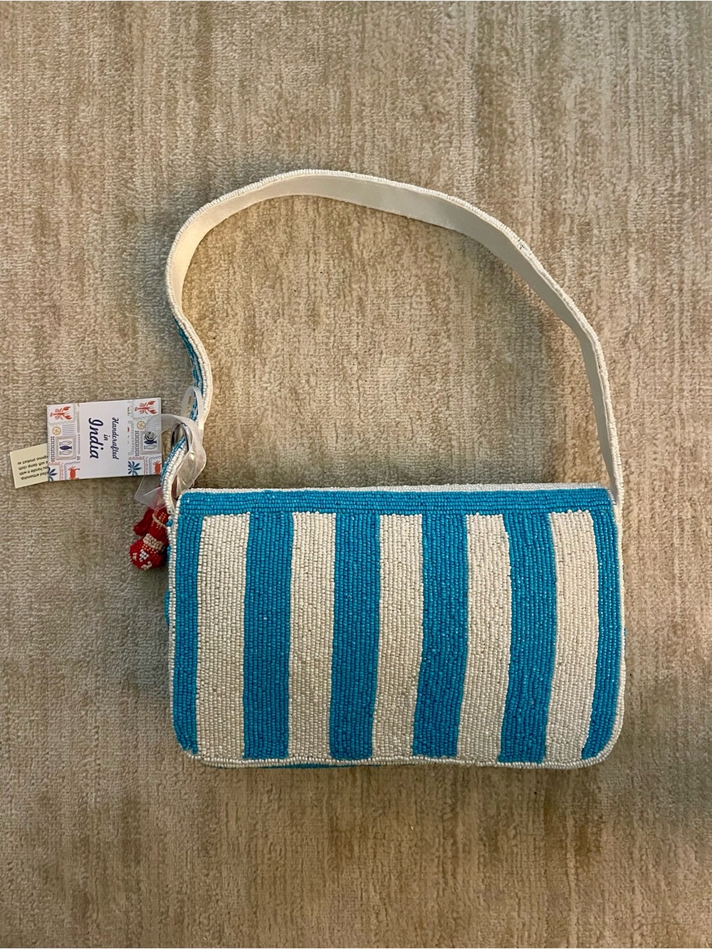 JUST RELEASED! 🦞Beaded Blue & White Striped Lobster Bag - Picture 2 of 4
